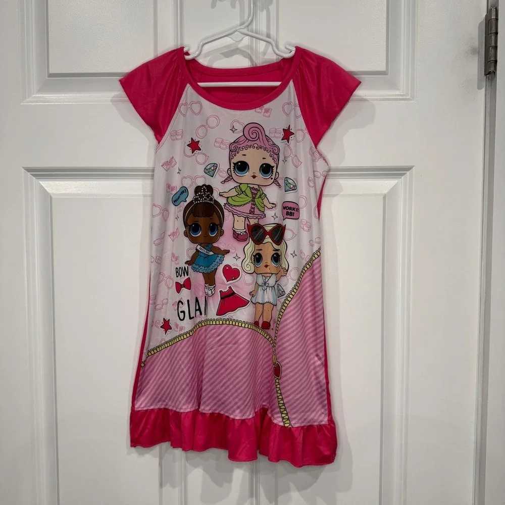 LOL Surprise Girls Pink Graphic‎ Nightgown Sleep Dress Size 6 Short Sleeve